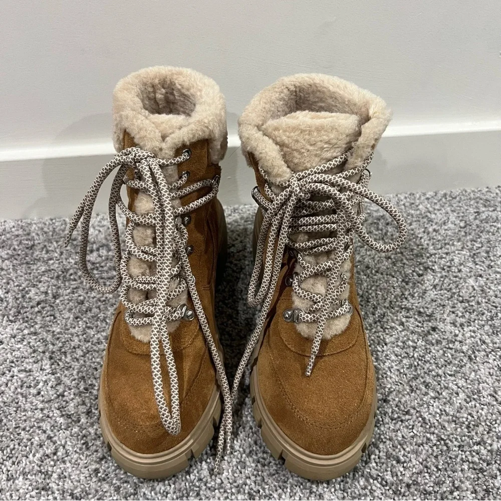 Steven New York Henley Chunkly Lug Soles Waterproof Suede Ankle Boots Women 6.5